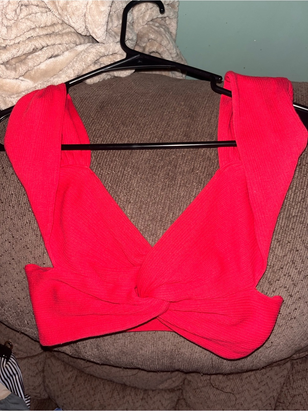 SHEIN Hot Pink Twist Front Ribbed Crop Top